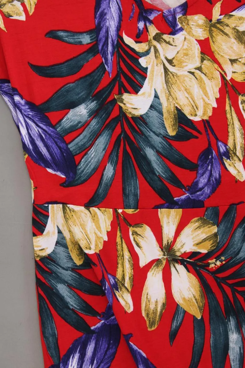 Lascana Jerseykleid Gr. 44 mit Blumenmuster neuwertig Kurzarm rot aus Viskose