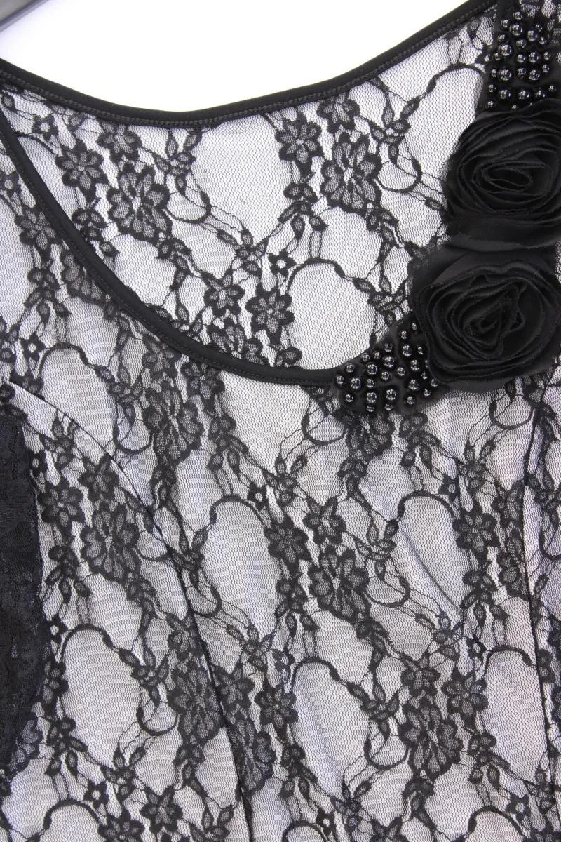 Ashley Brooke Shirt mit Spitze Gr. 42 Kurzarm schwarz aus Viskose