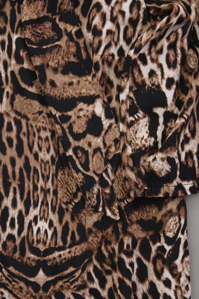 Alfredo Pauly Midikleid Gr. 38 mit Tierdruck neuwertig 3/4 Ärmel braun
