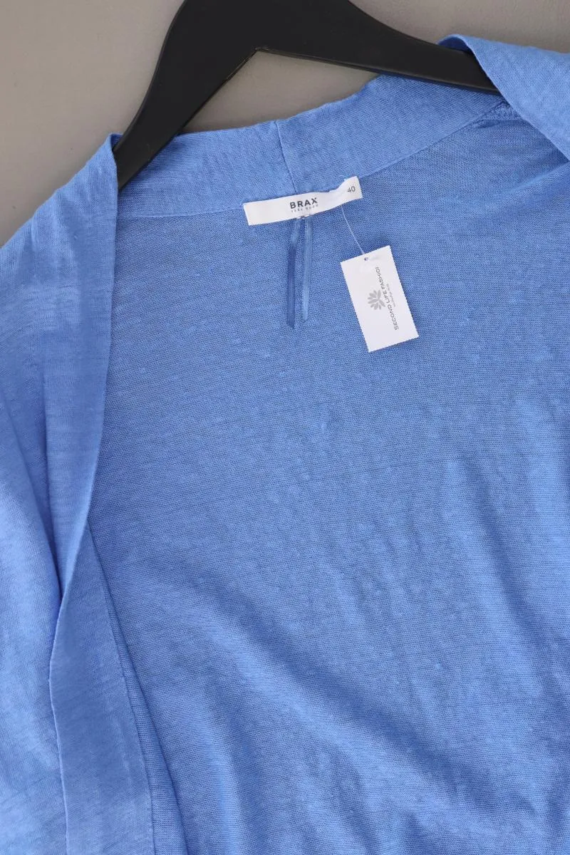 Brax Strickjacke Gr. 40 3/4 Ärmel blau aus Leinen