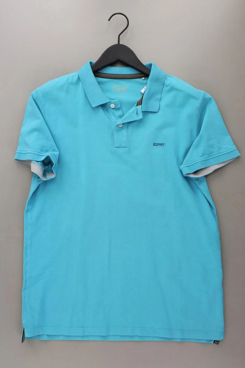 Esprit Poloshirt für Herren Gr. L neuwertig Kurzarm türkis aus Baumwolle