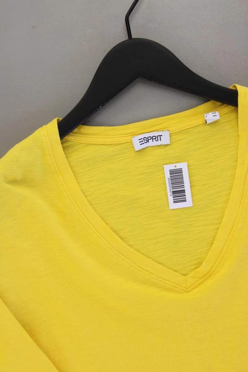 Esprit Shirt mit V-Ausschnitt Gr. XXL Kurzarm gelb aus Baumwolle