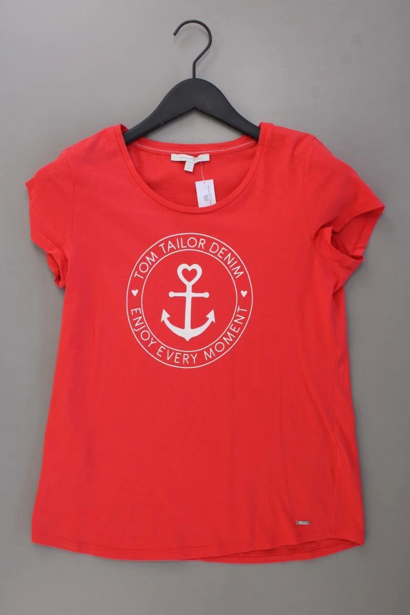 Tom Tailor (Denim) Printshirt Gr. S Kurzarm rot aus Baumwolle