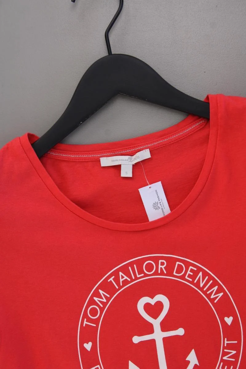 Tom Tailor (Denim) Printshirt Gr. S Kurzarm rot aus Baumwolle