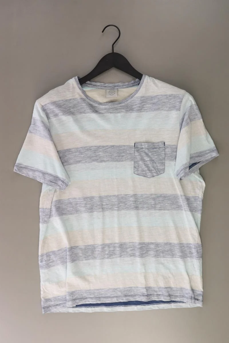 Jack & Jones Ringelshirt für Herren Gr. M gestreift Kurzarm blau aus Baumwolle