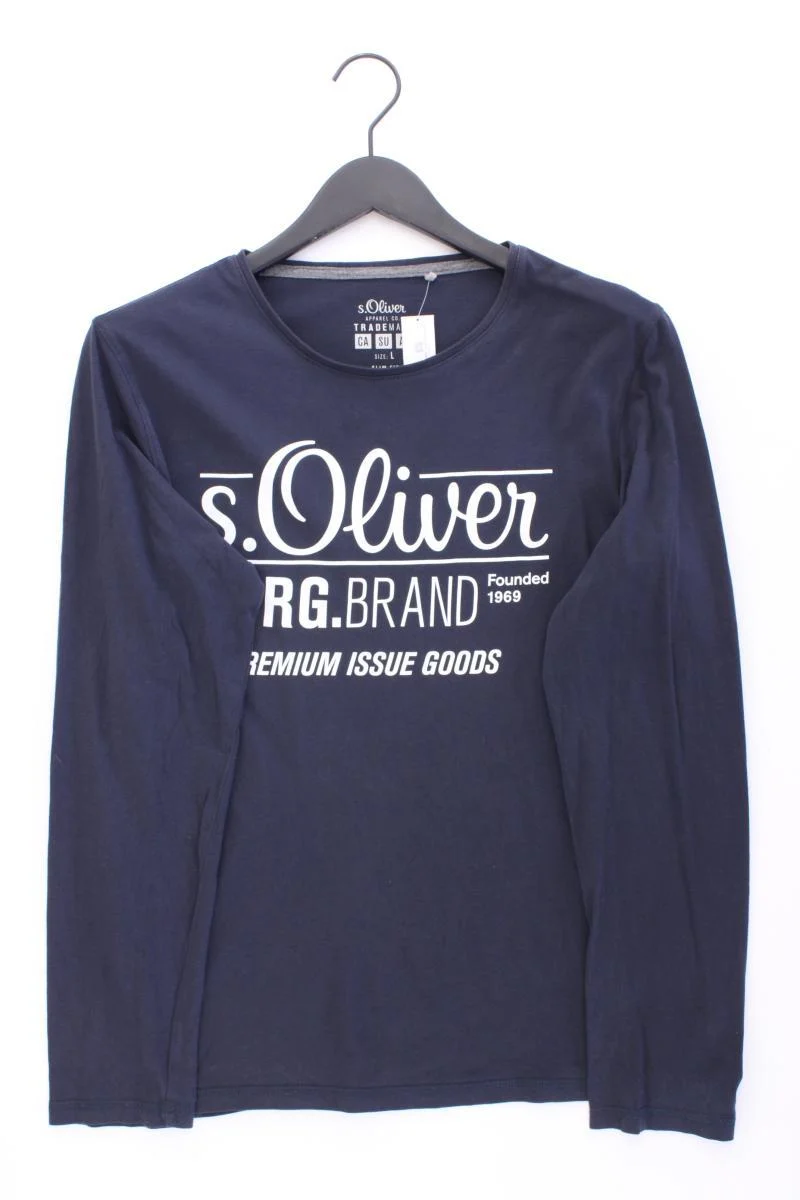 s.Oliver Printshirt für Herren Gr. L Langarm grau aus Baumwolle