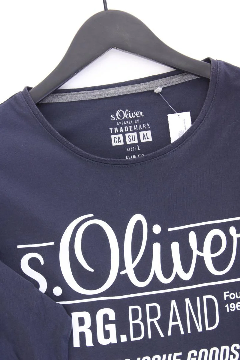 s.Oliver Printshirt für Herren Gr. L Langarm grau aus Baumwolle