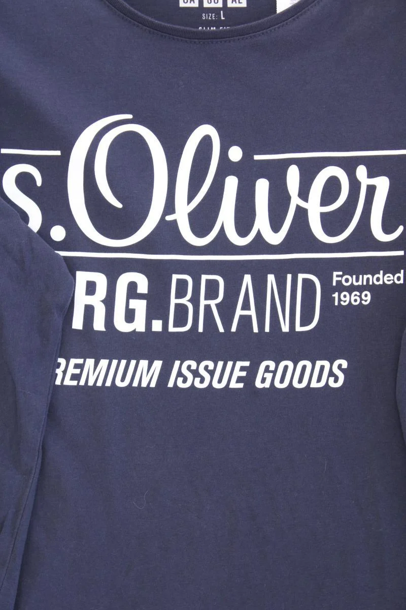 s.Oliver Printshirt für Herren Gr. L Langarm grau aus Baumwolle