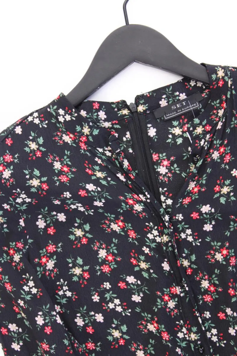 Set Langarmkleid Gr. 36 mit Blumenmuster neuwertig schwarz aus Viskose