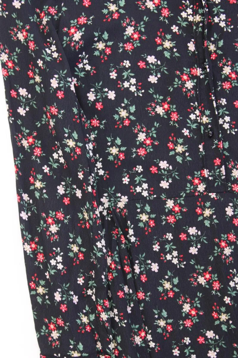 Set Langarmkleid Gr. 36 mit Blumenmuster neuwertig schwarz aus Viskose