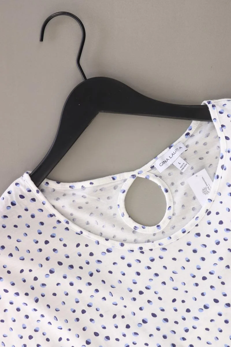 Gina Laura T-Shirt Gr. L gepunktet Kurzarm weiß aus Baumwolle