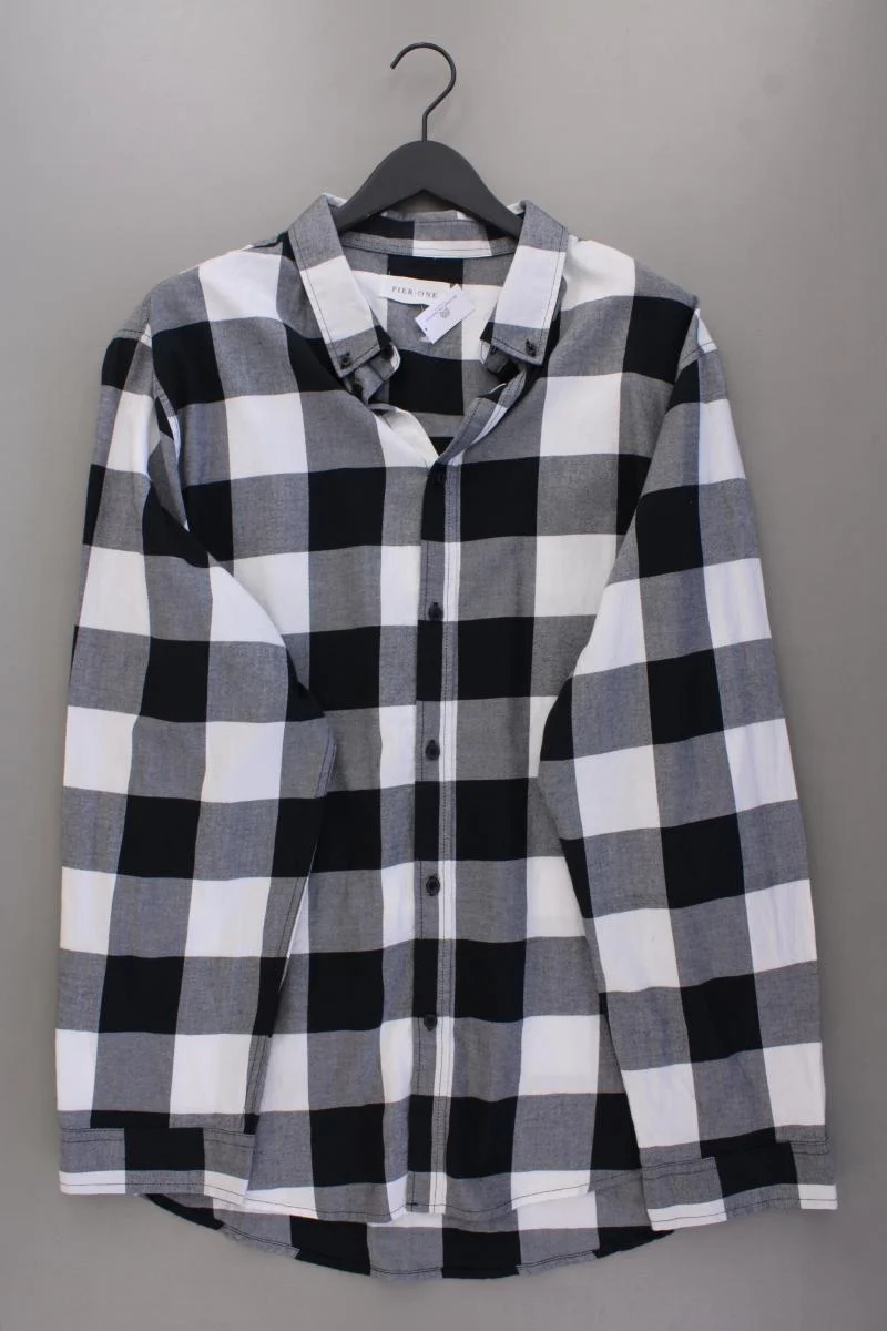 Pier One Langarmhemd Gr. 5XL für Herren Gr. XXXL kariert neu mit Etikett grau