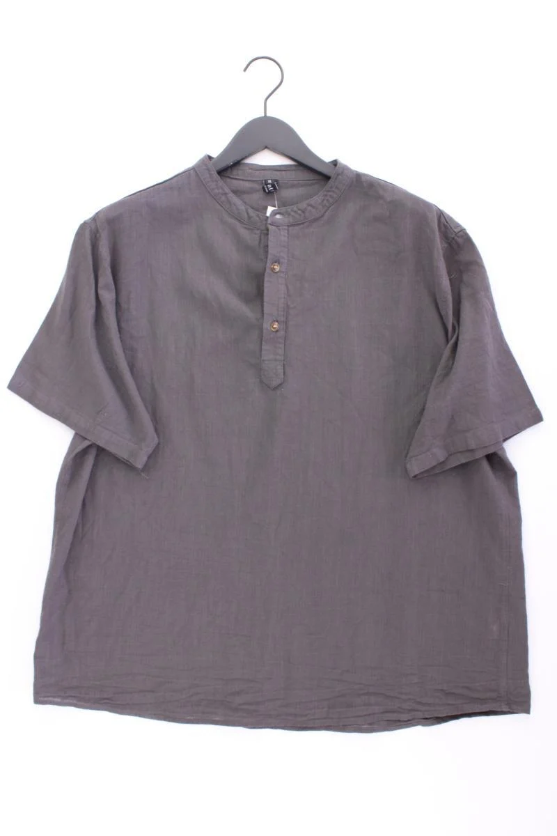 LucMatton Hemd mit Leinen für Herren Gr. XL Kurzarm grau aus Baumwolle