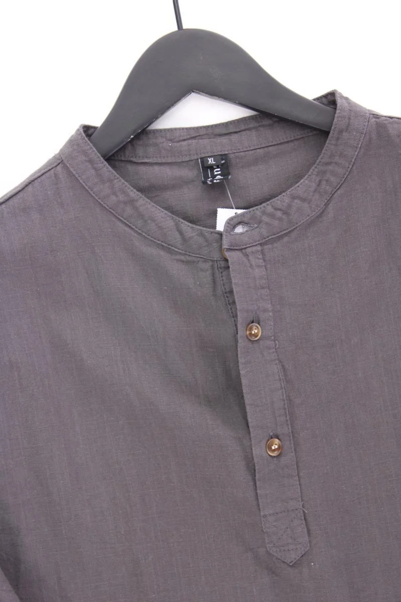 LucMatton Hemd mit Leinen für Herren Gr. XL Kurzarm grau aus Baumwolle