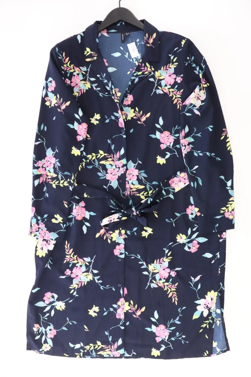 Vero Moda Kleid Gr. XL mit Blumenmuster mit Gürtel Langarm blau aus Polyester