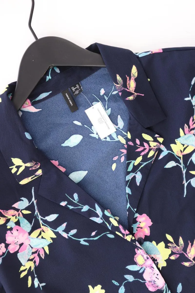 Vero Moda Kleid Gr. XL mit Blumenmuster mit Gürtel Langarm blau aus Polyester