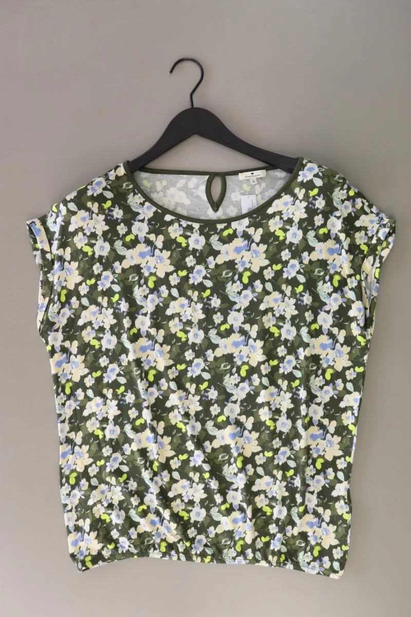 Tom Tailor Printshirt Gr. L Kurzarm olivgrün aus Viskose