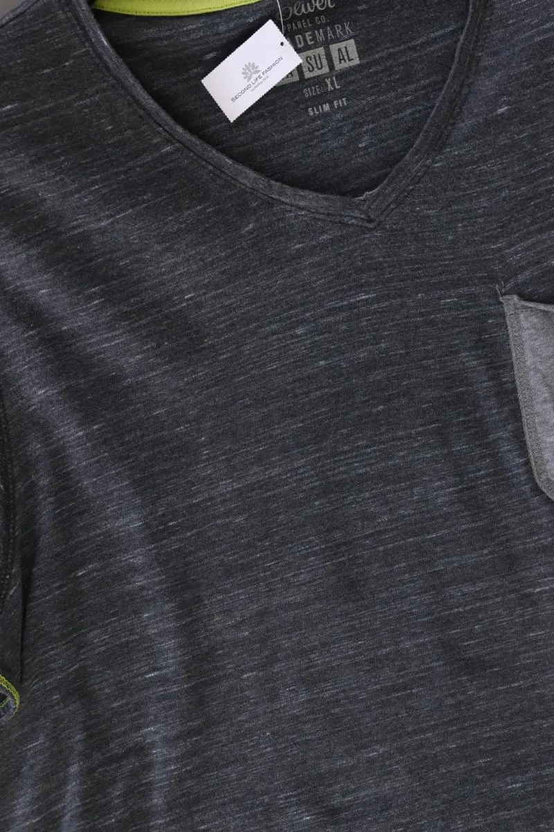 s.Oliver Shirt mit V-Ausschnitt für Herren Gr. XL Kurzarm grau aus Baumwolle