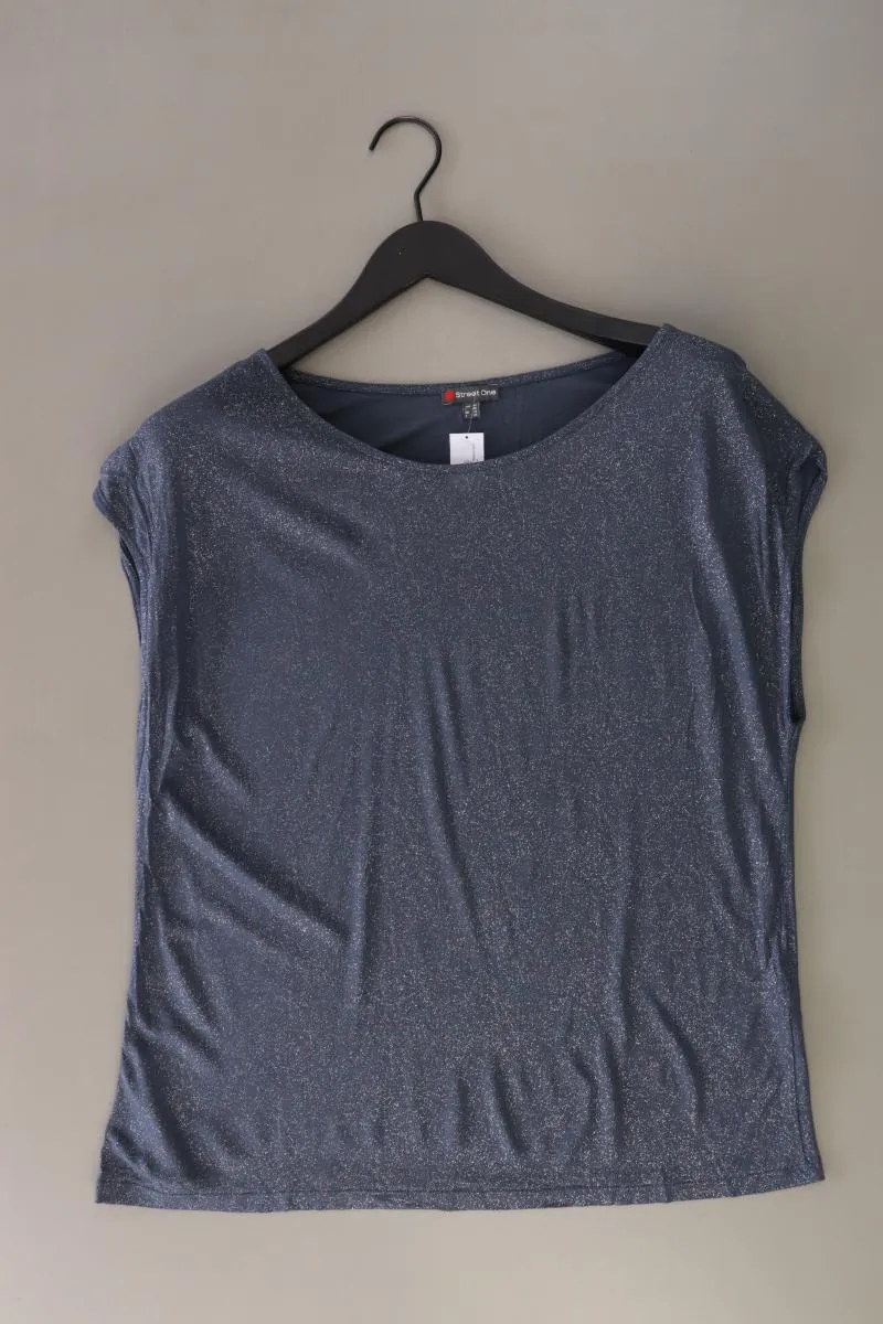 Street One T-Shirt Gr. 42 Kurzarm mit Glitzer blau aus Baumwolle