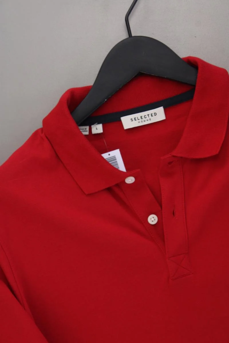 Selected Homme Poloshirt für Herren Gr. L neuwertig Kurzarm rot aus Baumwolle