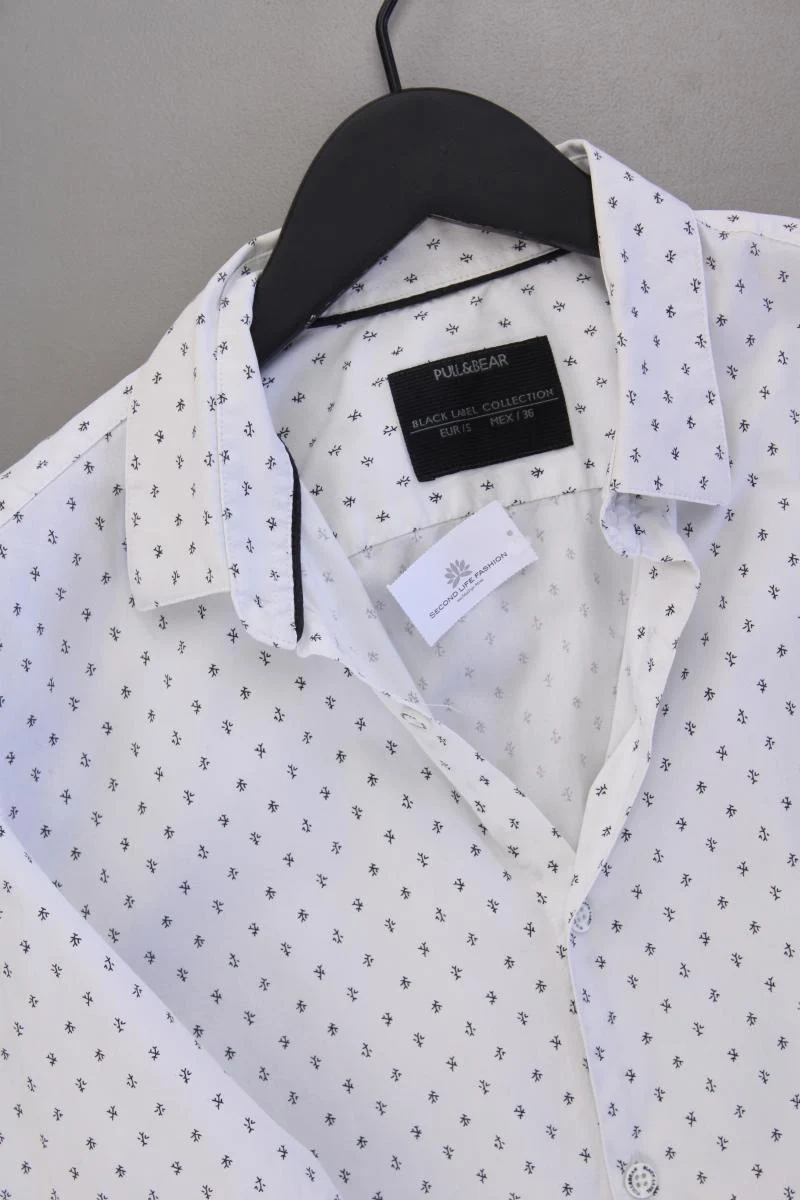 Pull&Bear Langarmhemd für Herren Gr. S weiß aus Baumwolle