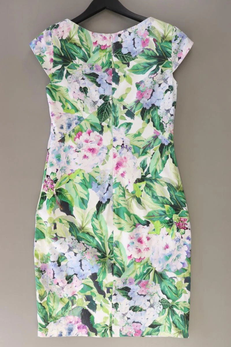 Hallhuber Bleistiftkleid Gr. 36 mit Blumenmuster Kurzarm grün aus Baumwolle