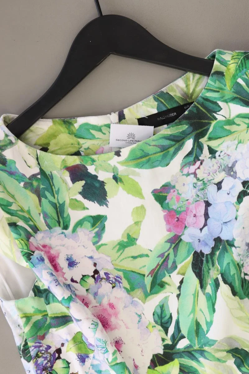 Hallhuber Bleistiftkleid Gr. 36 mit Blumenmuster Kurzarm grün aus Baumwolle