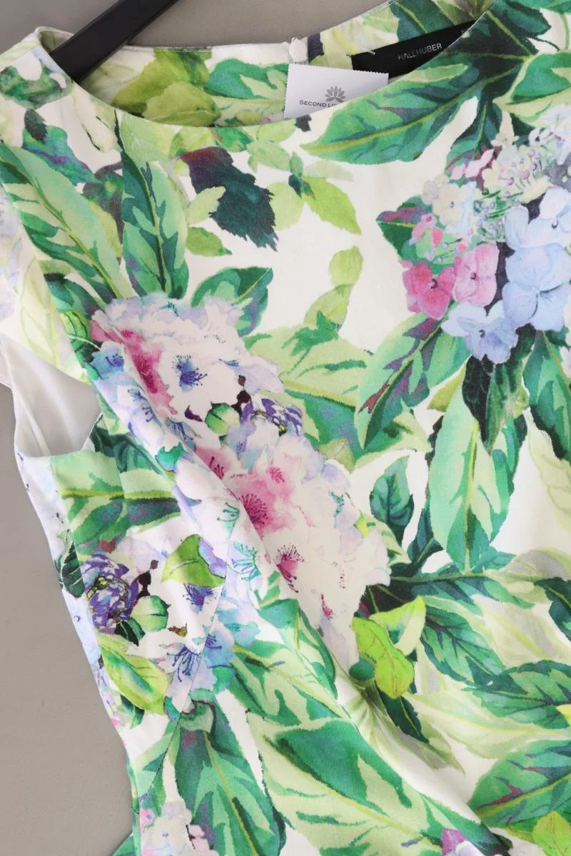 Hallhuber Bleistiftkleid Gr. 36 mit Blumenmuster Kurzarm grün aus Baumwolle